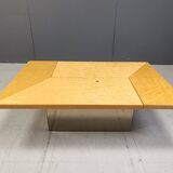 Vintage ash wood hidden bar coffee table by Paul Michel, 1970s