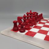 Red and white chess set in volterra alabaster handmade, made in italy1970