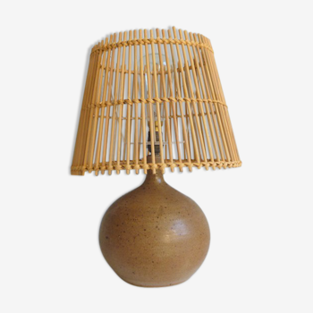 Lampe boule beige en grès des années 70