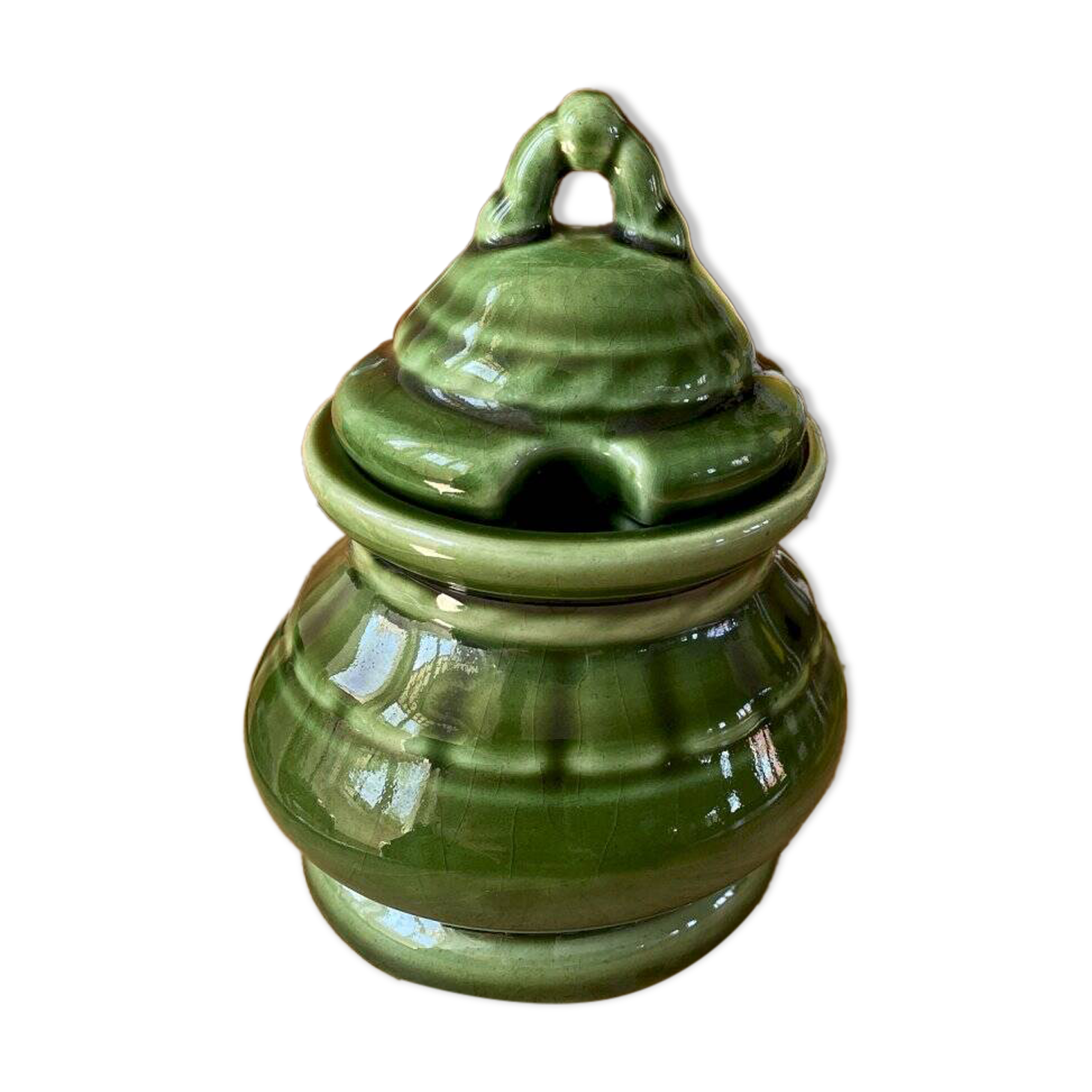 Green ceramic sugar bowl (jam bowl)
