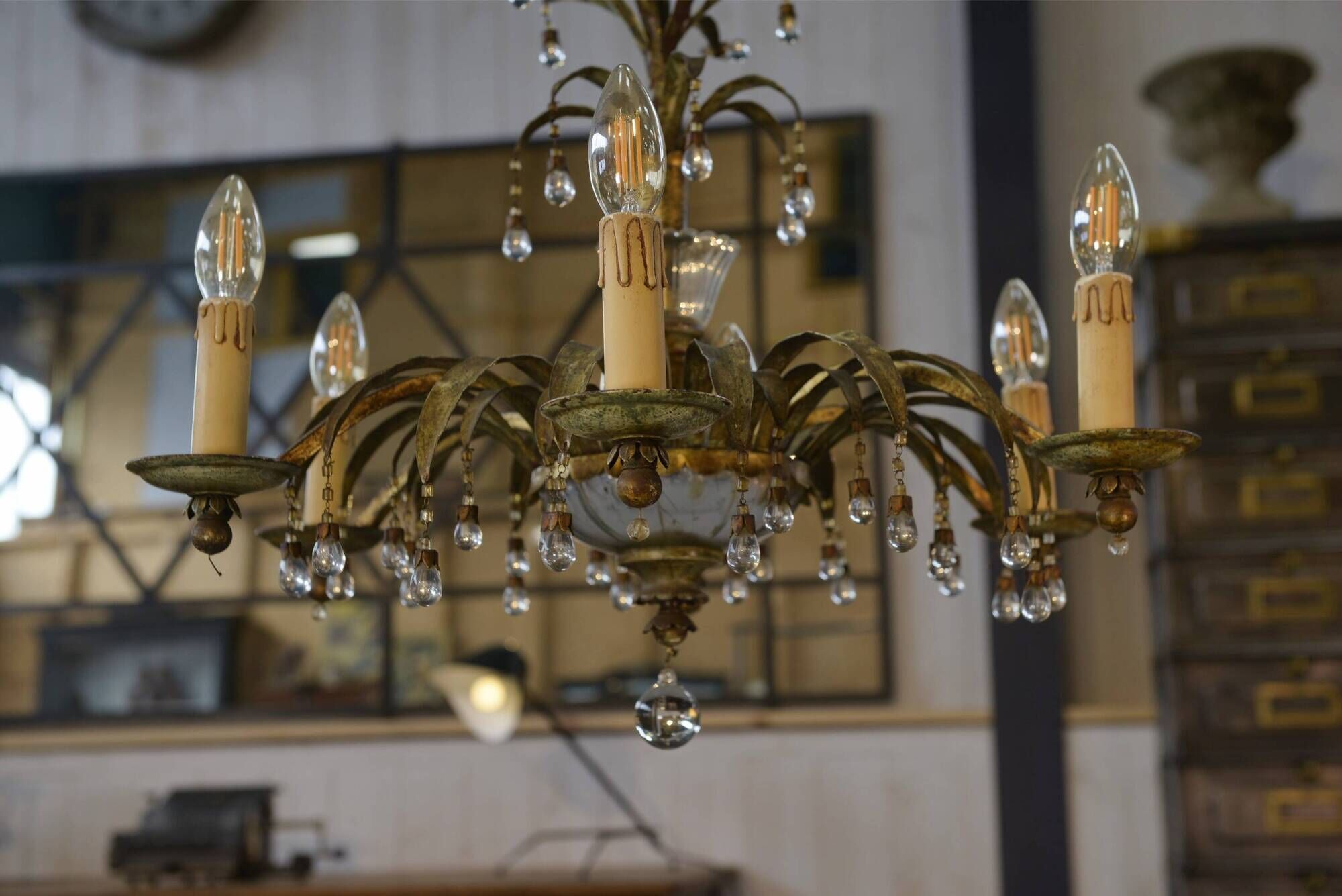 Metal suspension with pendants attributed to Maison Jansen 1970s.