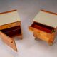 Pair of vintage Czechoslovak bedside cabinets with burl veneer, mid-century modern, 45 × 34 × 45 cm