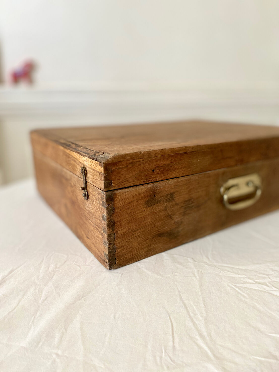 Wooden storage chest old vintage tool box