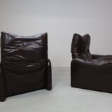 Paire de fauteuils en cuir Maralunga de Vico Magistretti pour Cassina, 1974