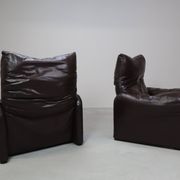 Pair of Maralunga leather armchairs by Vico Magistretti for Cassina, 1974
