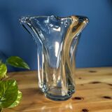 Large Twisted Crystal Vase with Three Points 20th Century Round Base Height 24cm