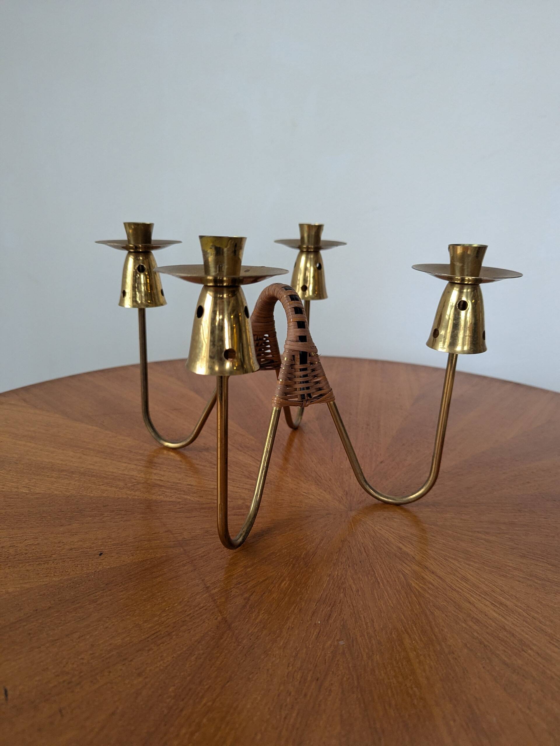 Brass and rattan candlestick