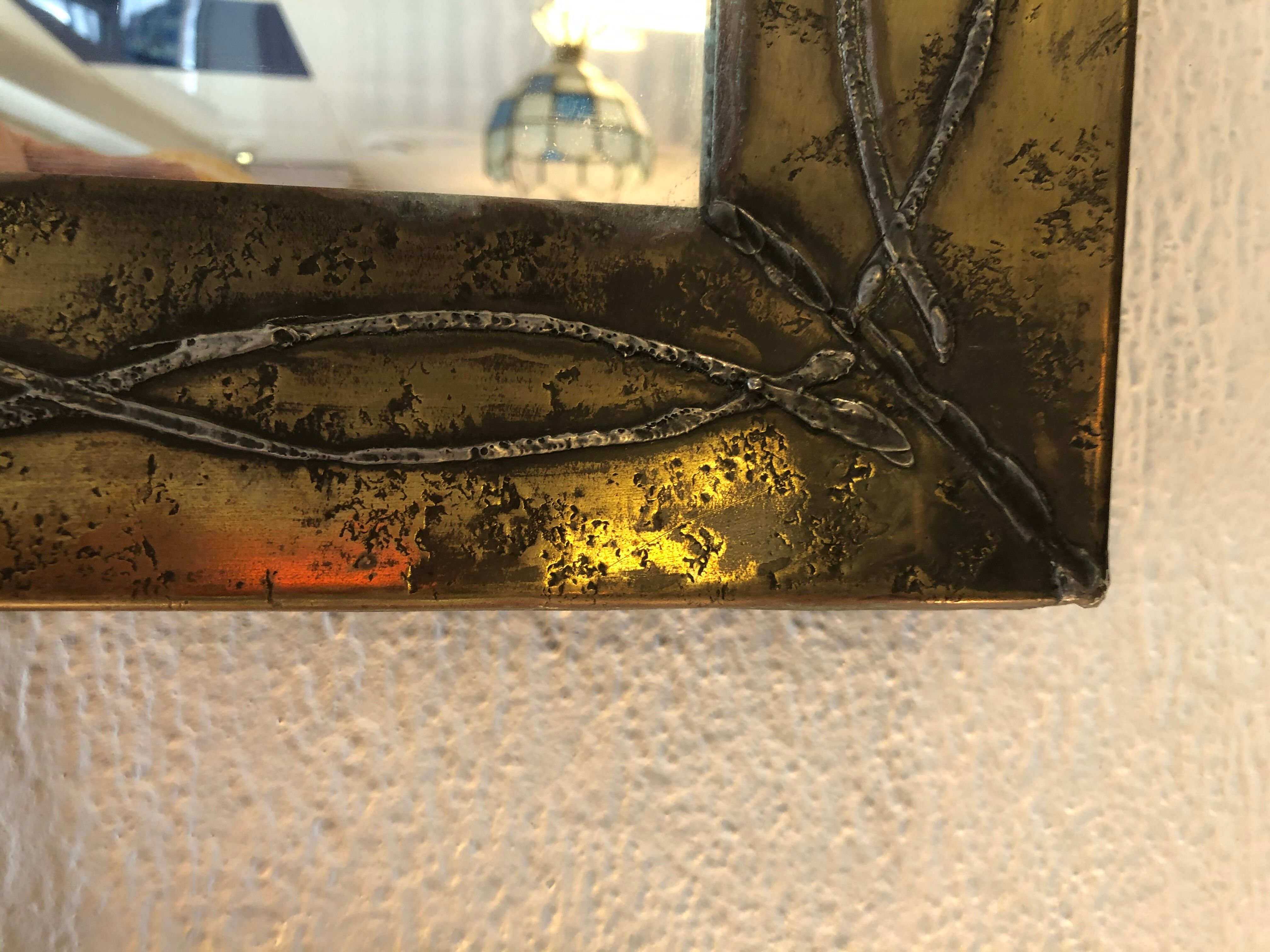 Brutalist mirror in copper and tin circa 1960