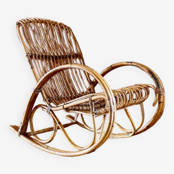 Rohe Noordwolde bamboo rattan rocking chair, vintage rocking chair from the 1960s.