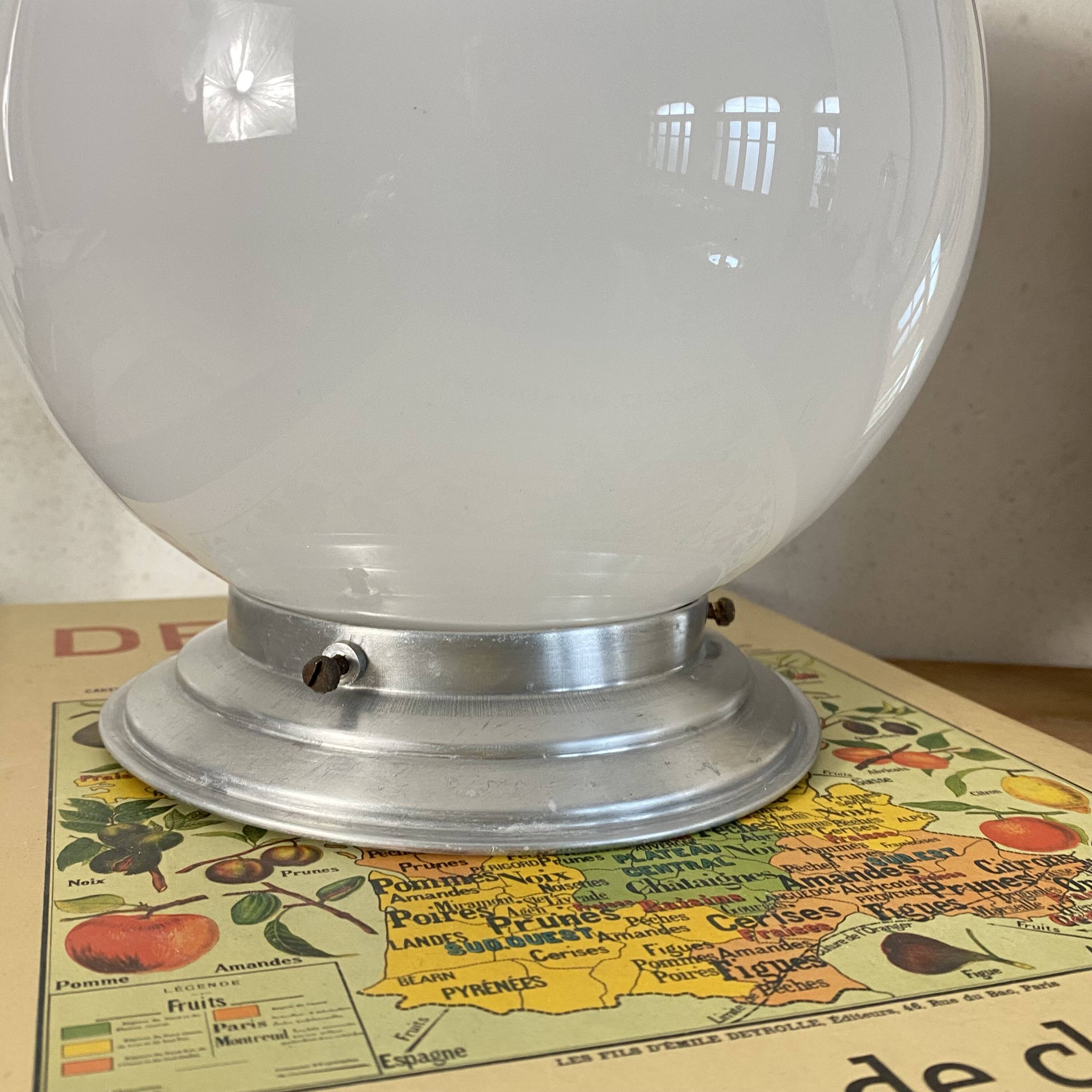Ceiling light or wall light with white opal glass globe, 20 cm, aluminium rose.