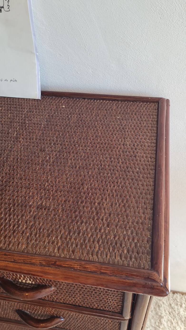 Commode en rotin vintage circa années 70