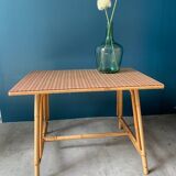 Table basse rotin avec plateau écossais