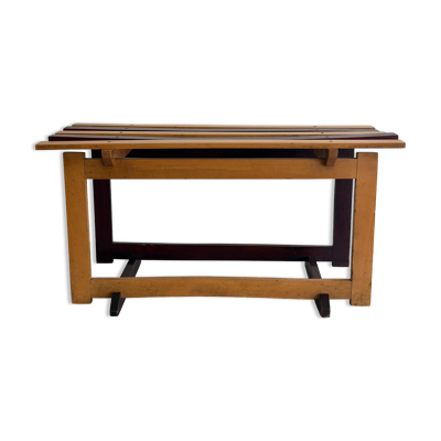Banc italien du milieu du siècle en bois massif à double couleur, années 1950, Italie