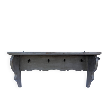 Ancienne Étagère Patère Murale Chêne Massif Shabby Chic Patine