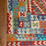 Oriental kilim rug afghan colored red green multicolored