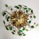 Vintage 70's ceiling light / wall lamp, gold metal leaves and glass flowers