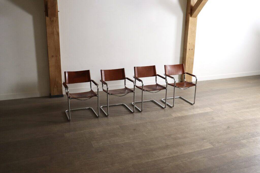 MG5 dining chairs in cognac leather and chrome by Mart Stam & Marcel Breuer, 1960s