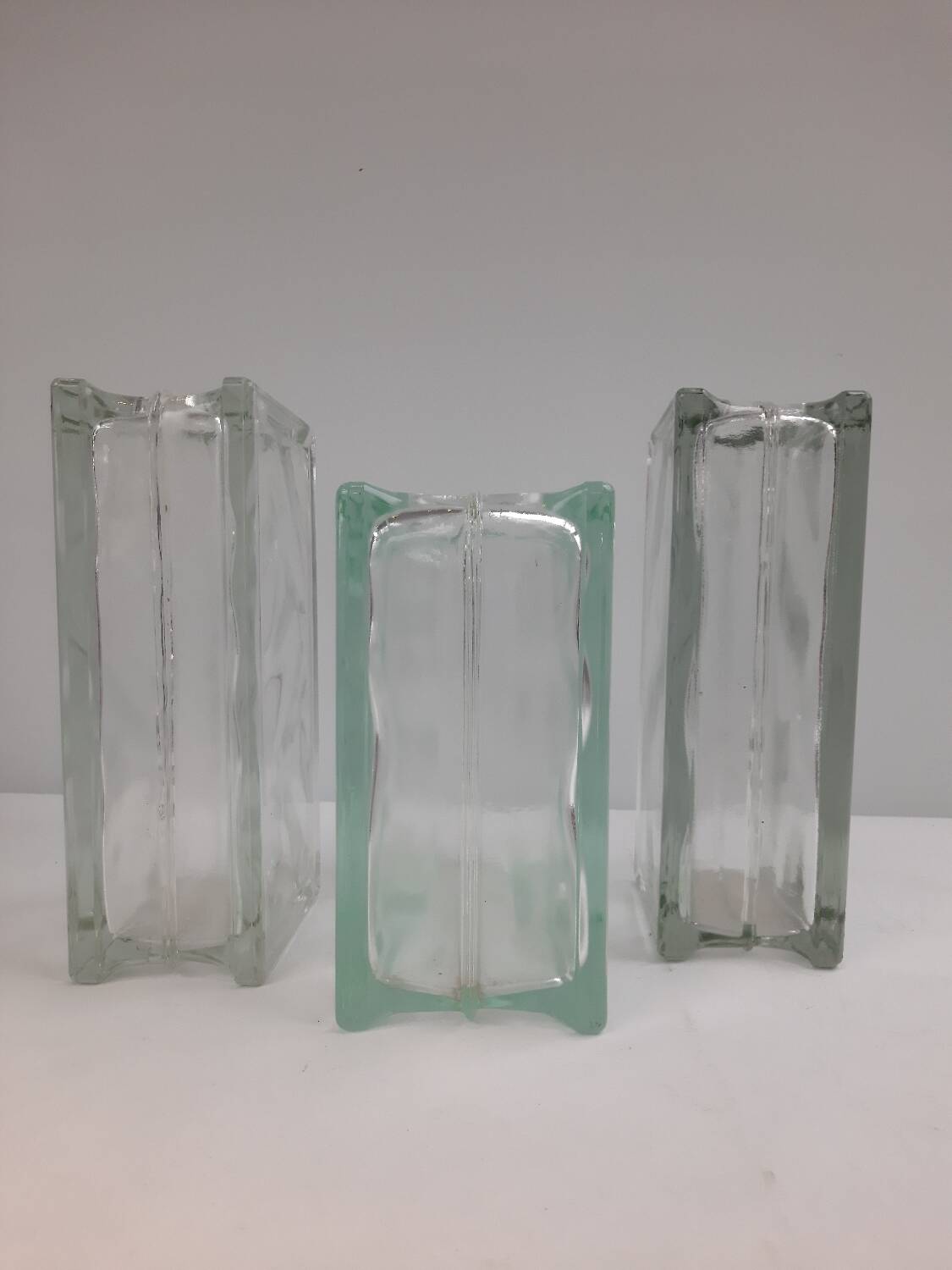 3 vintage glass brick vases