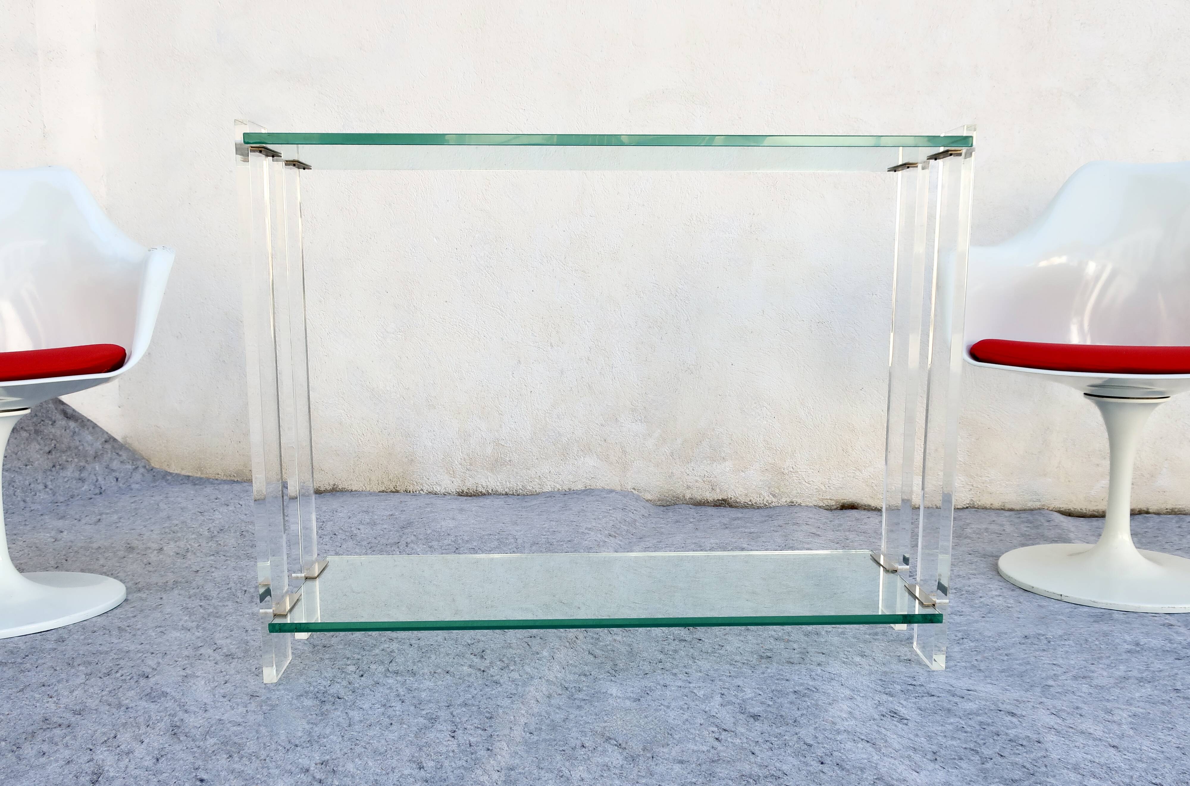 Console Design Marais International Glass and Plexiglas, circa 1980