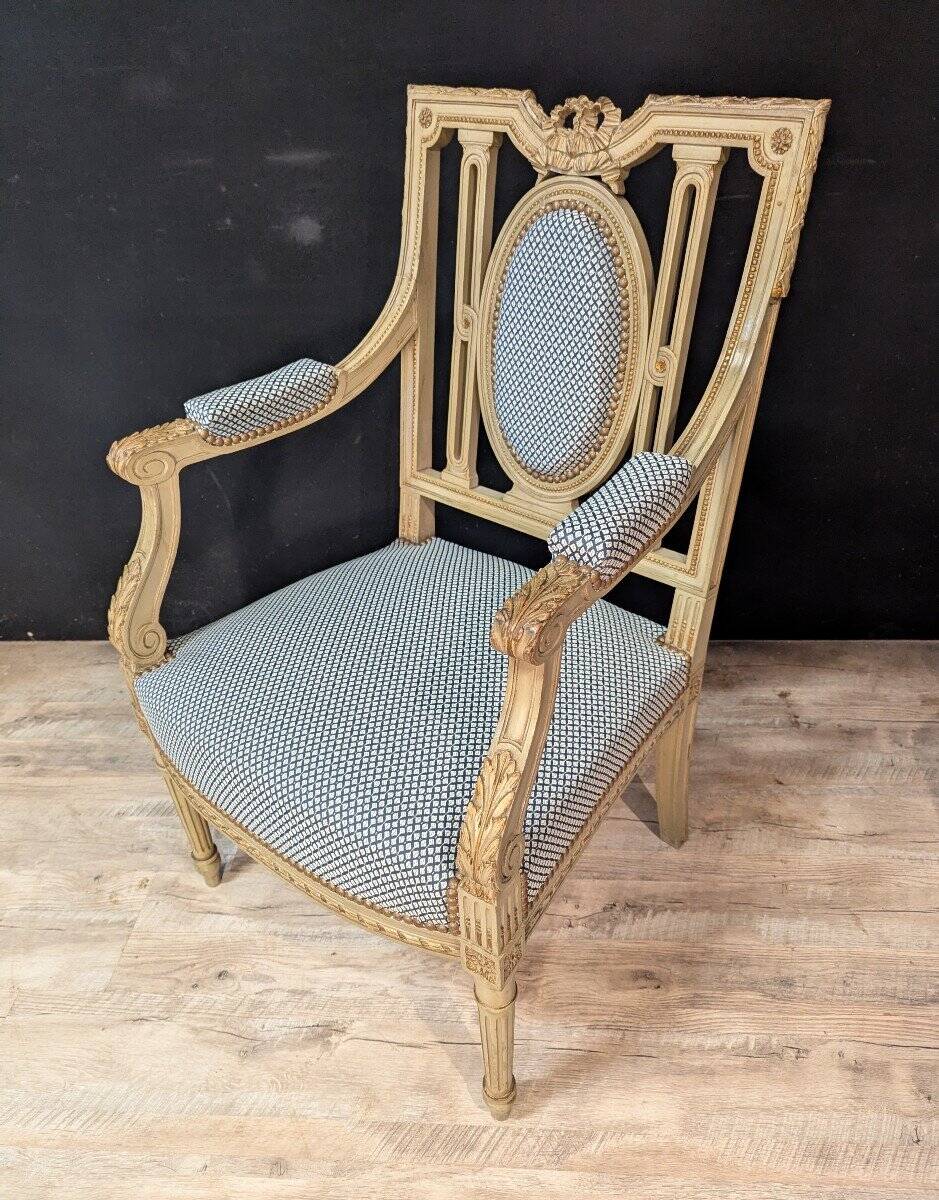 Pair of Louis XVI Armchairs in Lacquered Wood
