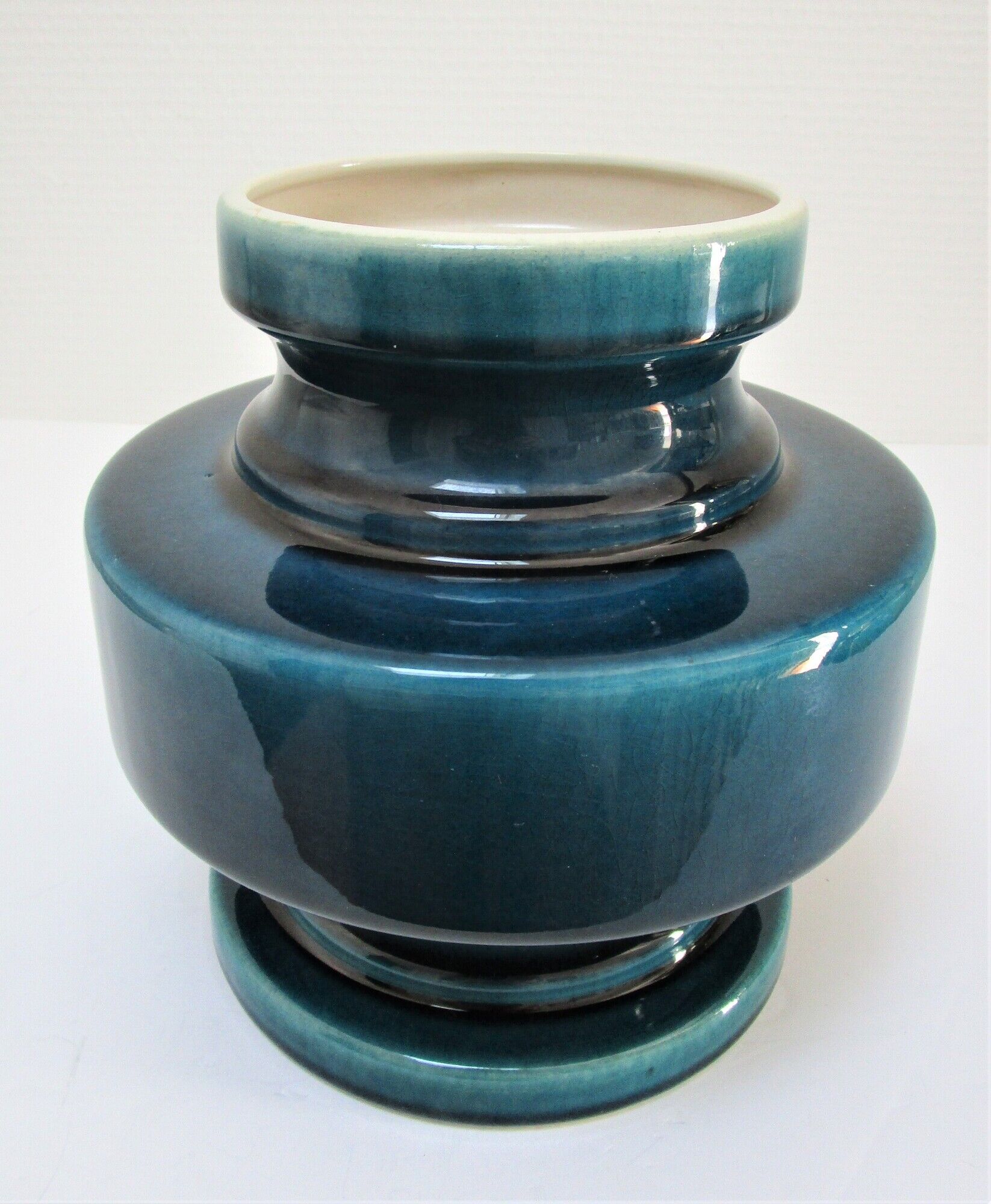 Vase céramique craquelée bleu canard 1970