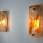 Pair of Murano Mazzega wall lamps, orange frosted glass, Italy, 1960