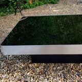 Table basse carre verre noir cadre aluminium brossé