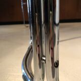 Pair of vintage armchairs, cognac leather and chrome steel 1970