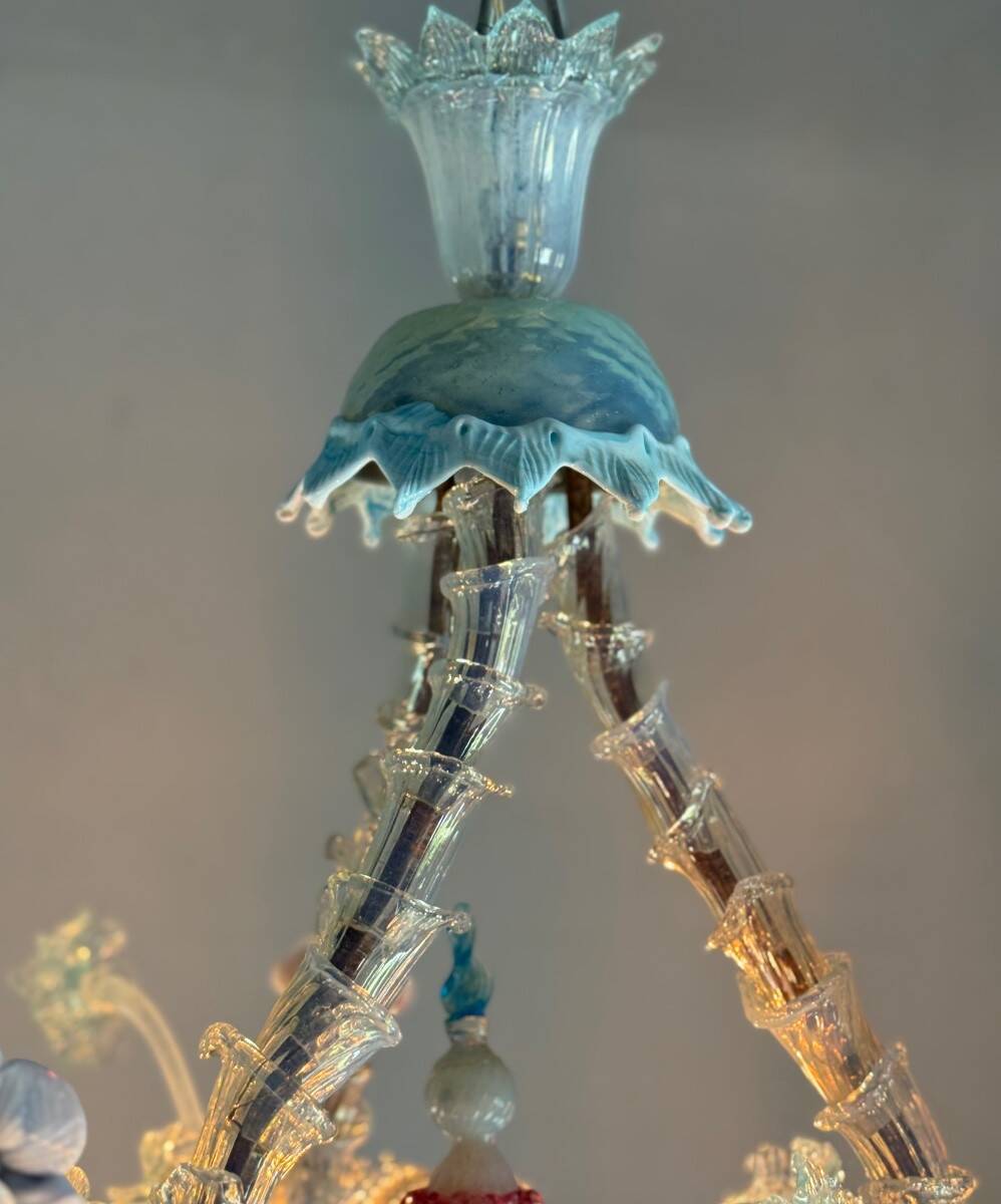 Venetian Rezzonico chandelier in multi-colored Murano glass, circa 1900