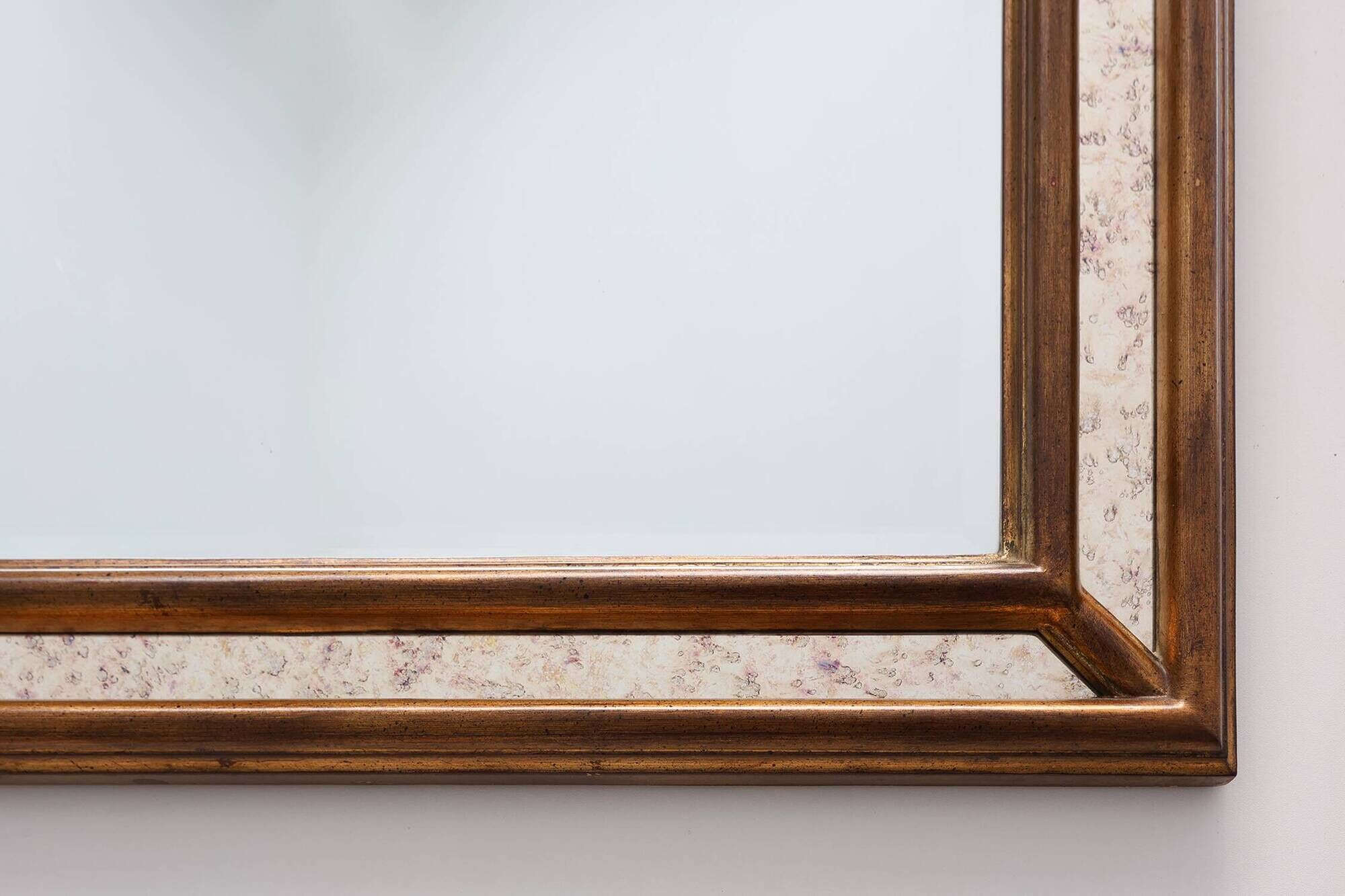 Arched gold-leaf mirror with marbled glass border by Deknudt, Belgium, 20th