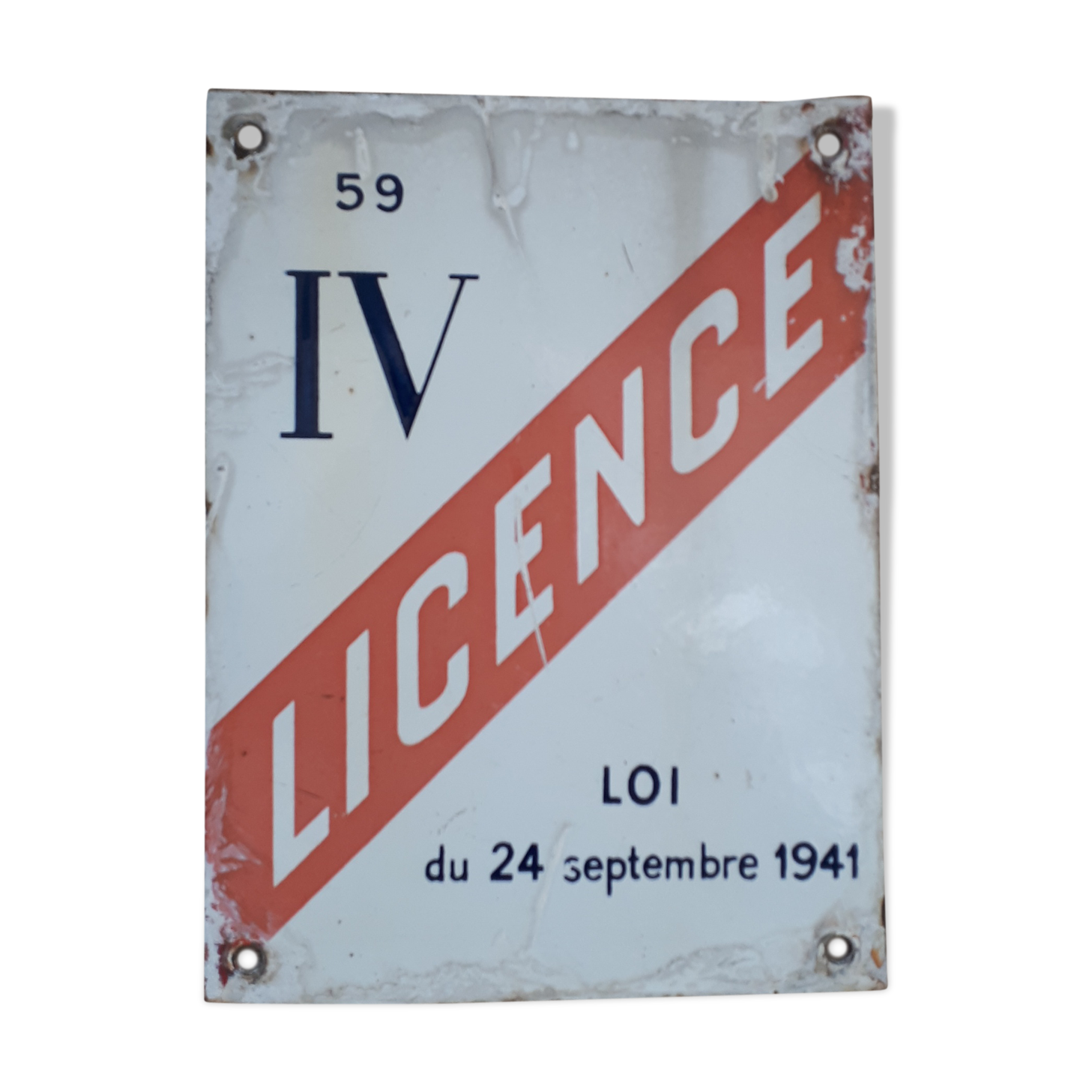 Enamelled plate "License IV"