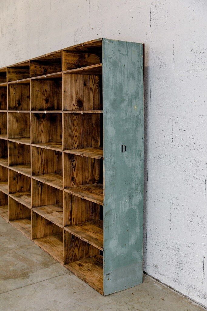 Factory locker cabinet, wood and green