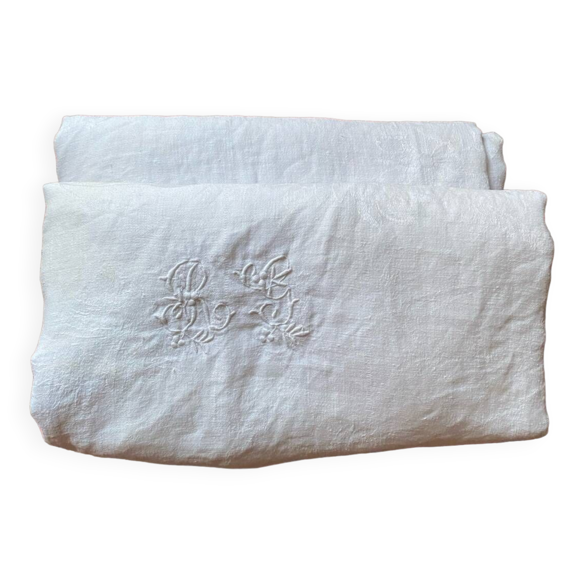 RG embroidered linen damask tablecloth late 19th century.