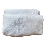 RG embroidered linen damask tablecloth late 19th century.