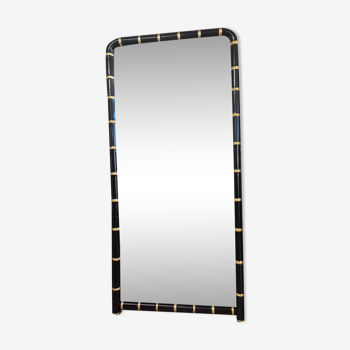 Bamboo mirror XX th lacquered black and gold