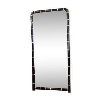 Bamboo mirror XX th lacquered black and gold