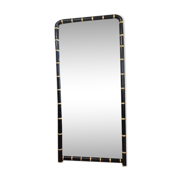 Miroir bambou XX ème laqué noir et or