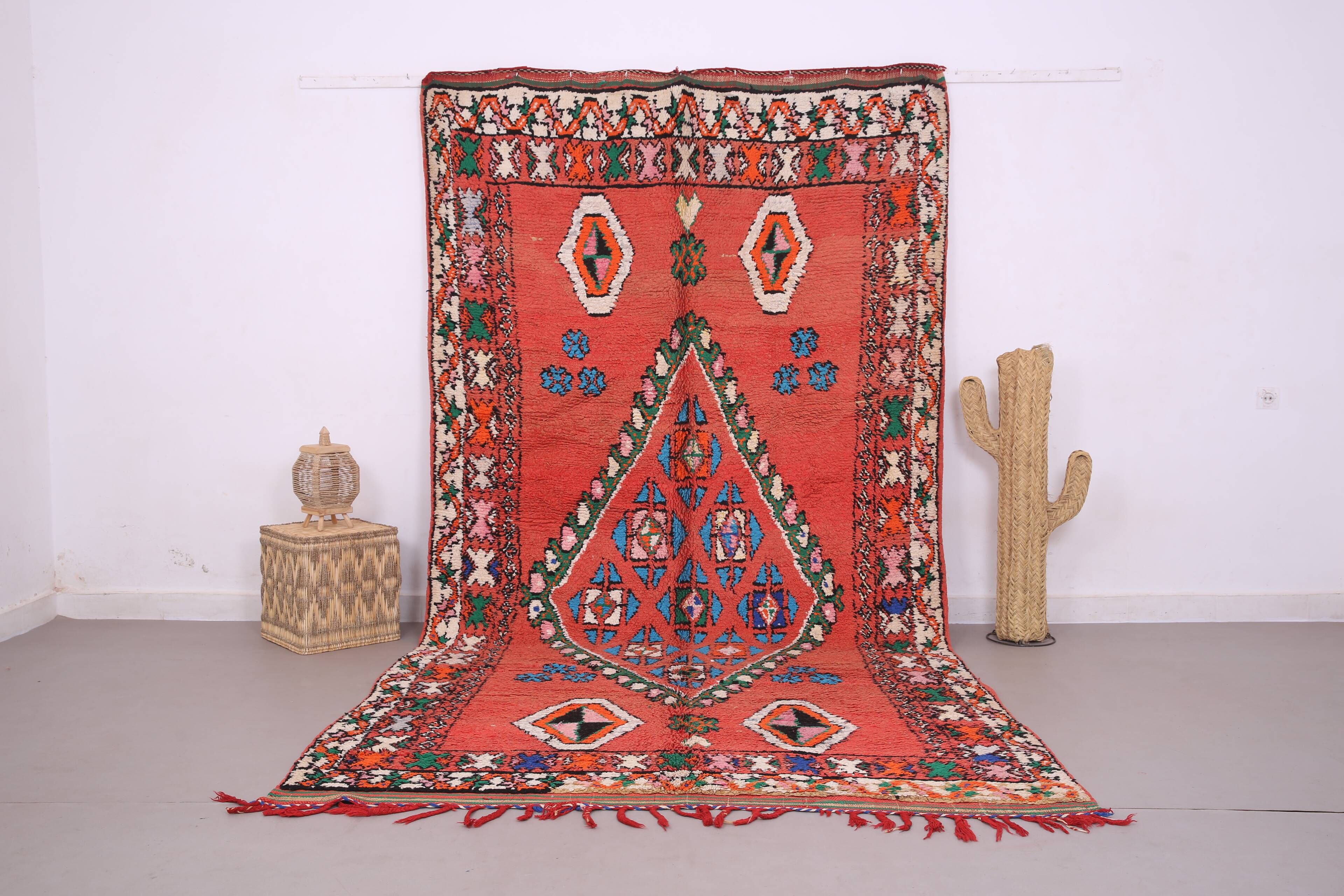 Red Vintage Moroccan rug 186 x 362 cm - Berber Wool Rug - Handmade Rug Boho