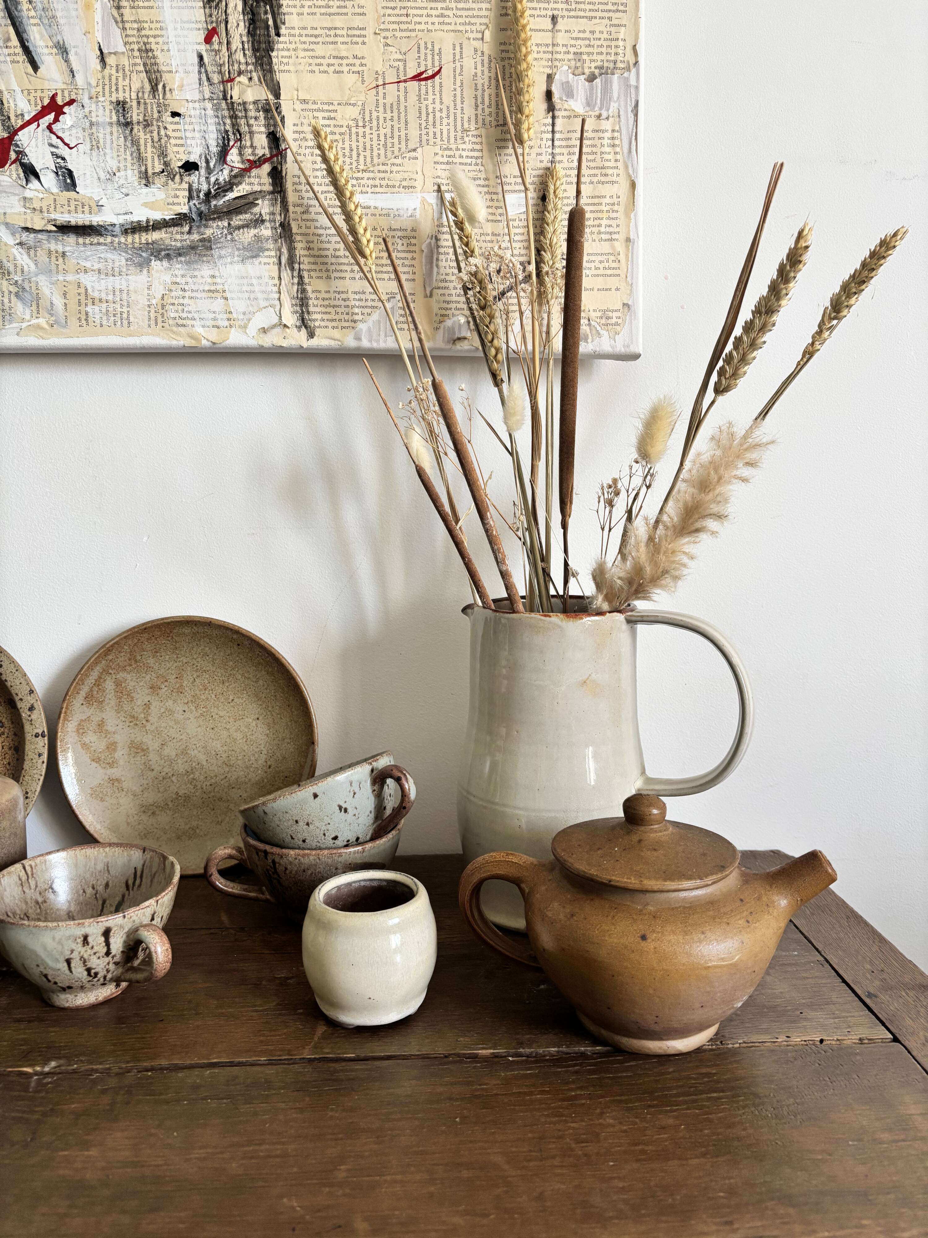 Ensemble de céramiques artisanales française en grès vintage, années 60-70