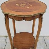 Selette pedestal side table Louis XV style with decorated marquetry and rosewood - 1900s