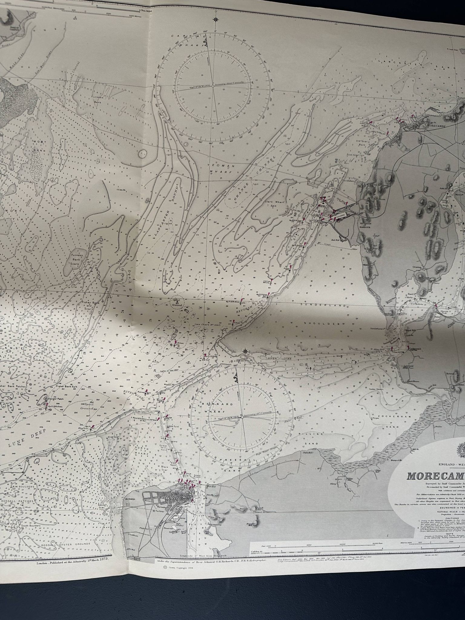 Carte nautique de la côte ouest de l'Angleterre, baie de Morecambe