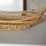 Vintage rattan woven color honey and green trash