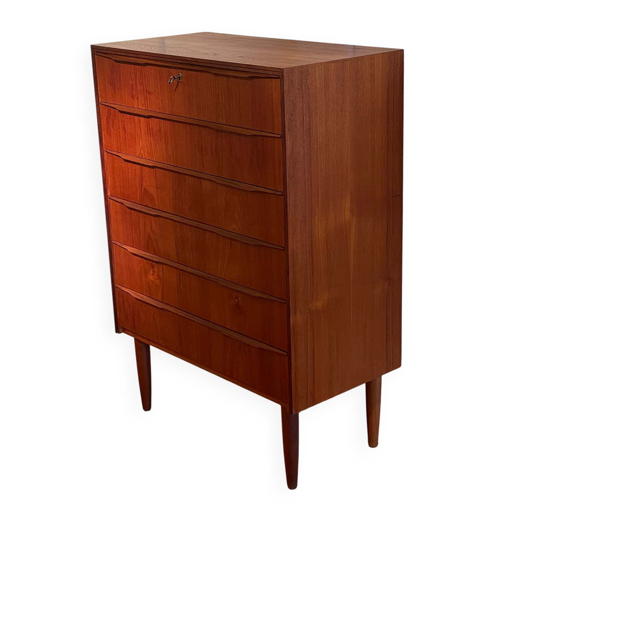 Vintage Scandinavian high chest of drawers in teak "Rigmor"