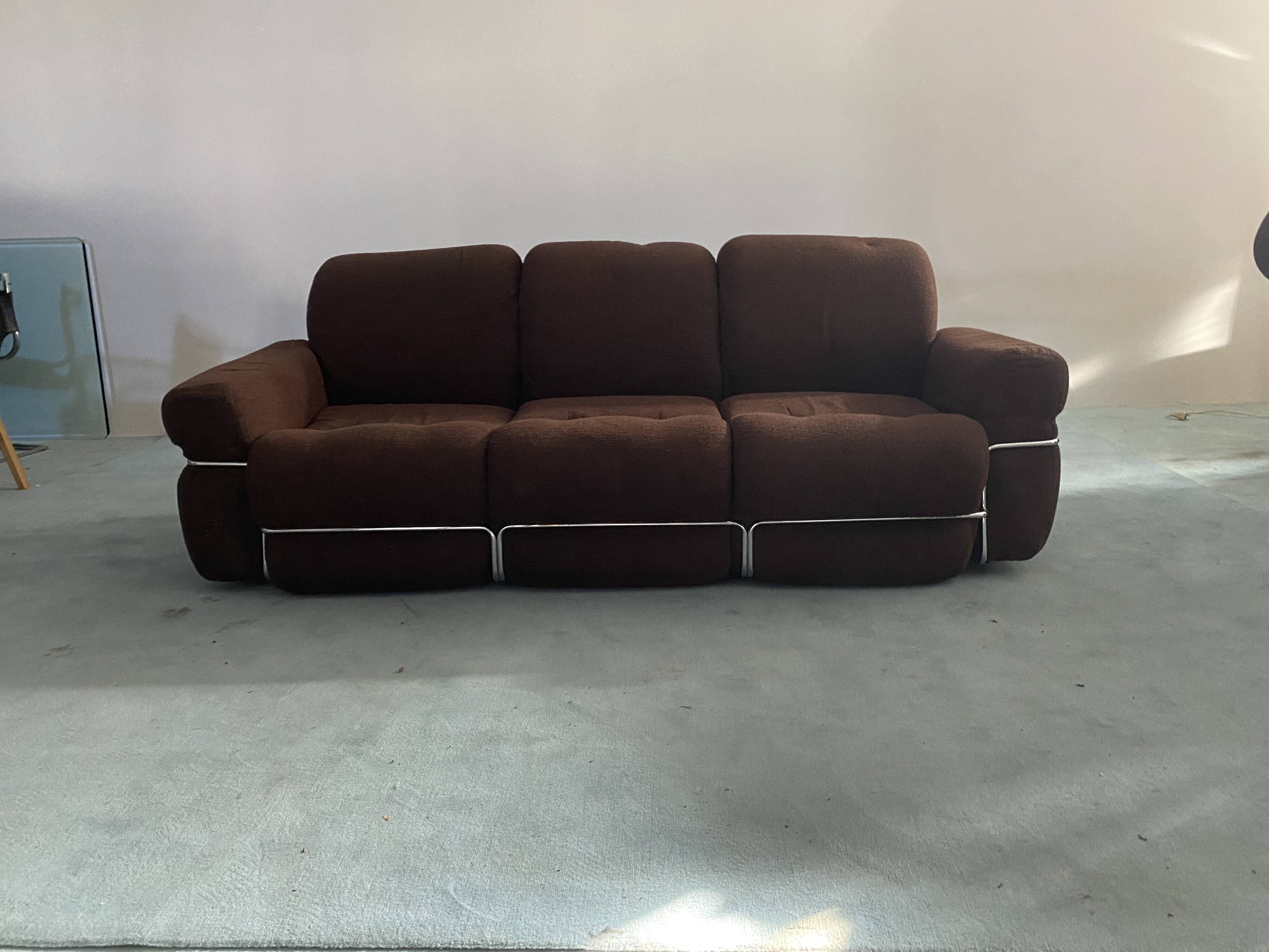 Divano 3 postes en tessuto metallo anni '70 vintage modernariato