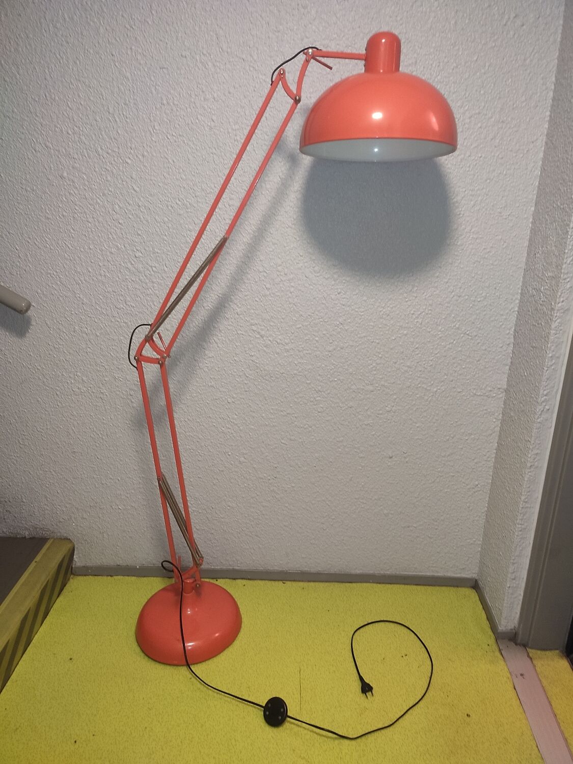 Vintage industrial red metal floor lamp, 1980s