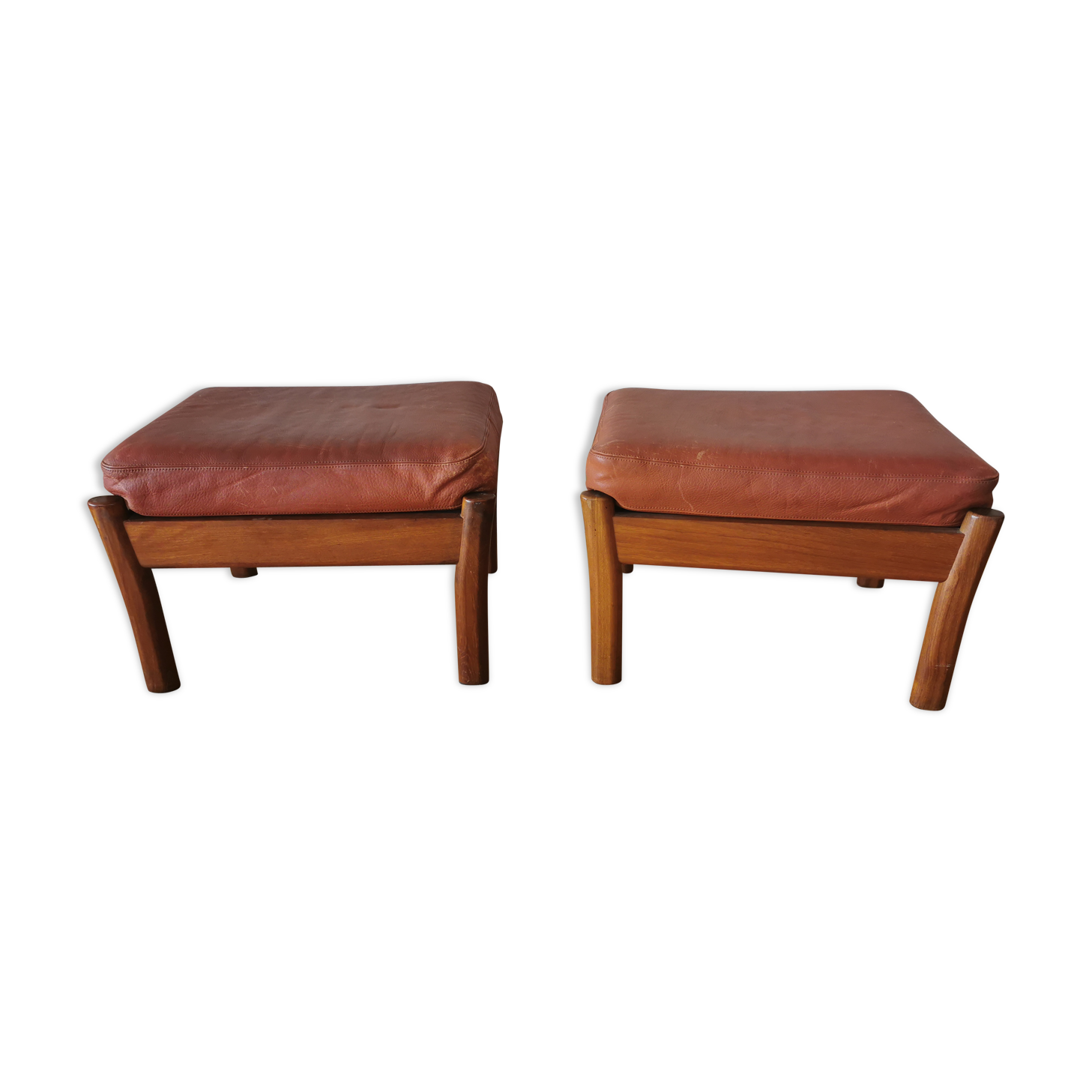 Paire de poufs / repose pieds Dyrlund en cuir années 60