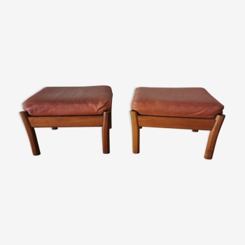 Pair of Dyrlund leather footrest 60s leather