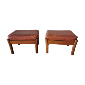 Pair of Dyrlund leather footrest 60s leather