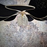 12-blade aerial suspension in rattan and black linen with vintage globe