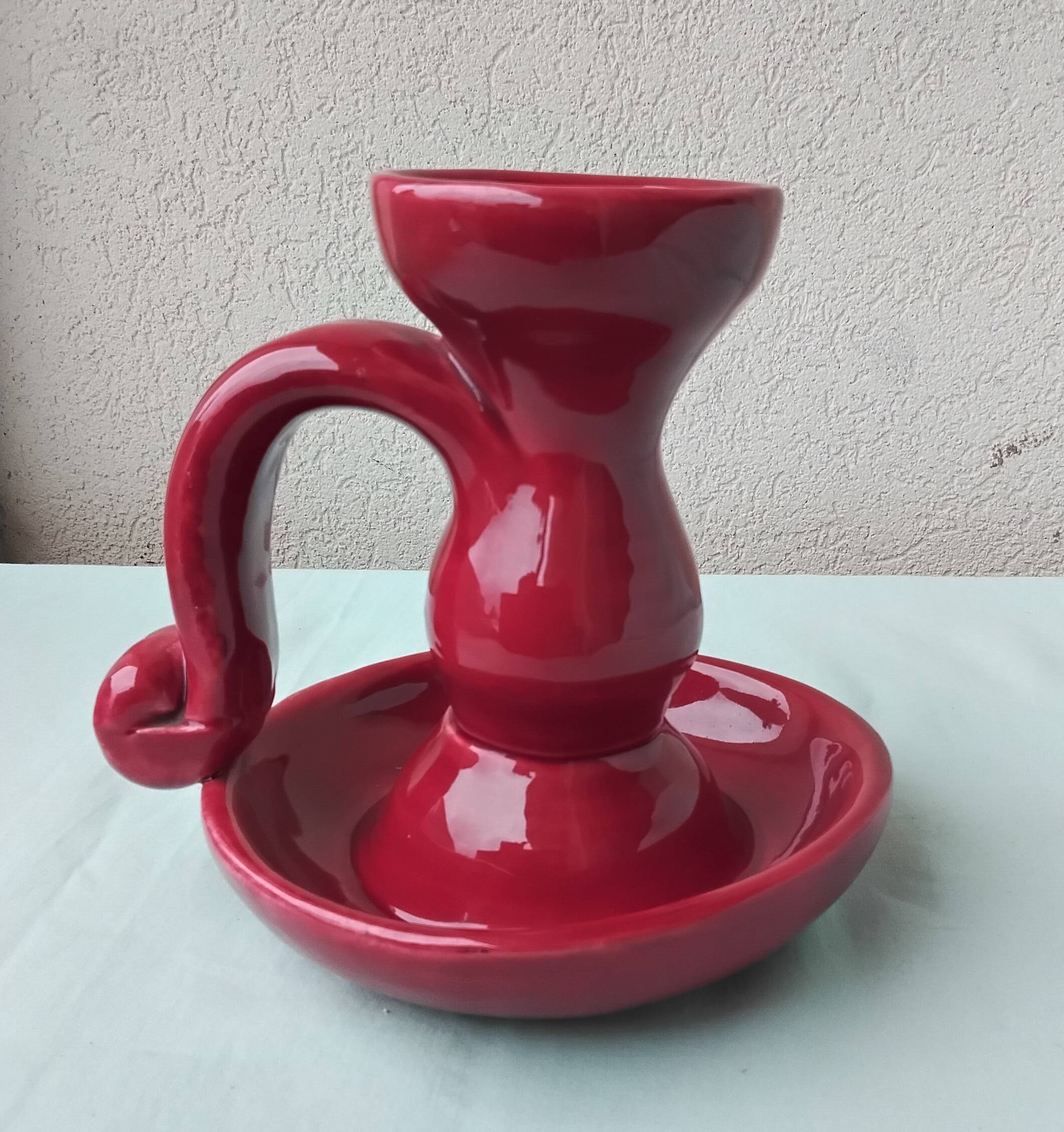 Bougeoir bordeaux en céramique